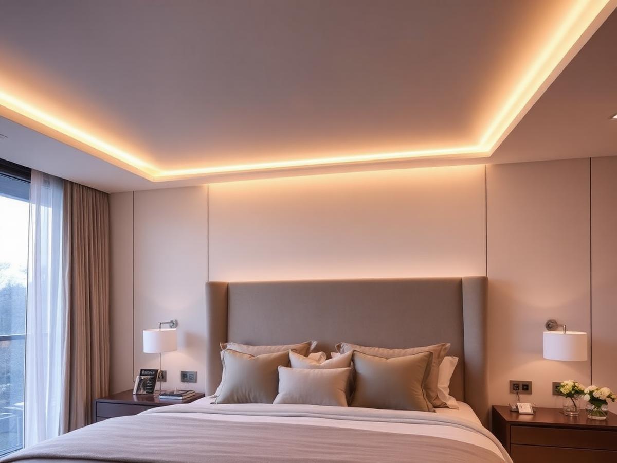 Spálňa — saténový strop s LED